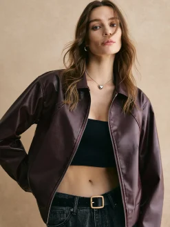 COMMENSE Lapel Zipper PU Leather Short Jacket* Outerwear|Jackets
