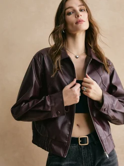 COMMENSE Lapel Zipper PU Leather Short Jacket* Outerwear|Jackets