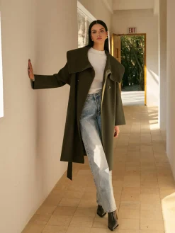 COMMENSE Large Collar Belted Tweed Coat* Outerwear|Tops