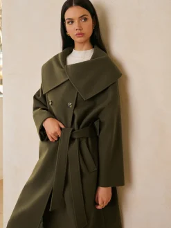 COMMENSE Large Collar Belted Tweed Coat* Outerwear|Tops