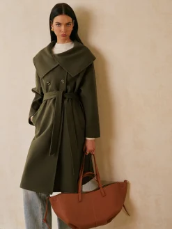 COMMENSE Large Collar Belted Tweed Coat* Outerwear|Tops