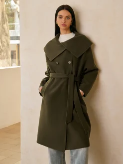 COMMENSE Large Collar Belted Tweed Coat* Outerwear|Tops
