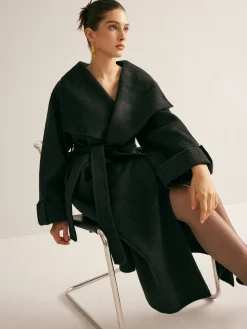 COMMENSE Large Collar Belted Wool Long Coat* Outerwear|Coats