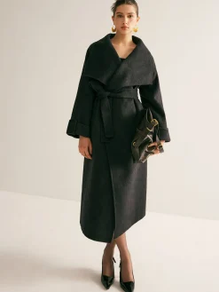 COMMENSE Large Collar Belted Wool Long Coat* Outerwear|Coats