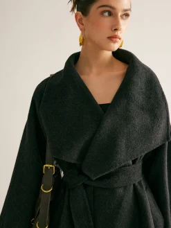 COMMENSE Large Collar Belted Wool Long Coat* Outerwear|Coats
