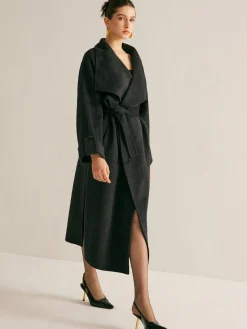 COMMENSE Large Collar Belted Wool Long Coat* Outerwear|Coats