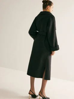 COMMENSE Large Collar Belted Wool Long Coat* Outerwear|Coats