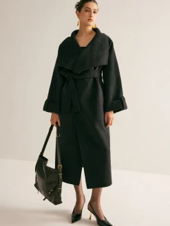 COMMENSE Large Collar Belted Wool Long Coat* Outerwear|Coats