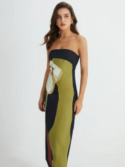 COMMENSE Large Floral Print Split Tube Long Dress* Floral Dresses|Vacation Dresses