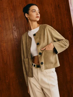 COMMENSE Large Pockets Breasted Suede Jacket* Outerwear|Jackets
