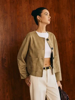 COMMENSE Large Pockets Breasted Suede Jacket* Outerwear|Jackets