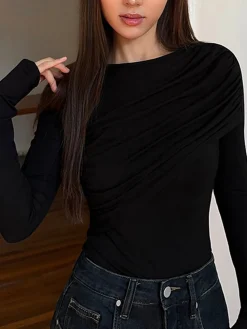 COMMENSE Layered Long Sleeve Pleated Shirt* T-shirts|Tops