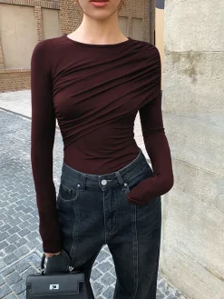 COMMENSE Layered Long Sleeve Pleated Shirt* T-shirts|Tops