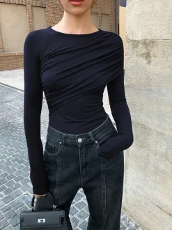 COMMENSE Layered Long Sleeve Pleated Shirt* T-shirts|Tops