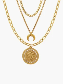 COMMENSE Layering Moon Lion Circle Pendant Necklace* Necklaces|Accessories