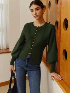COMMENSE Leg-Of Mutton Sleeve Wave Trim Knit Top* Sweater Tops|Sweaters & Cardigans