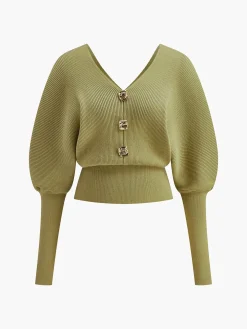 COMMENSE Leg-Of-Mutton Sleeve Cinched Sweater* Sweater Tops|Sweaters & Cardigans