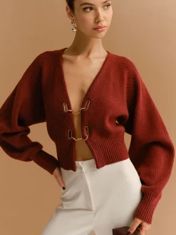 COMMENSE Leg-Of-Mutton Sleeve Metal-Detail Short Cardigan* Knitwear|Tops