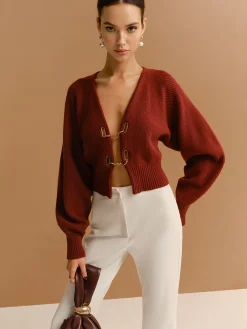 COMMENSE Leg-Of-Mutton Sleeve Metal-Detail Short Cardigan* Knitwear|Tops