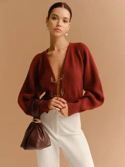 COMMENSE Leg-Of-Mutton Sleeve Metal-Detail Short Cardigan* Knitwear|Tops