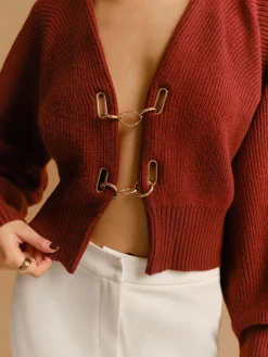 COMMENSE Leg-Of-Mutton Sleeve Metal-Detail Short Cardigan* Knitwear|Tops