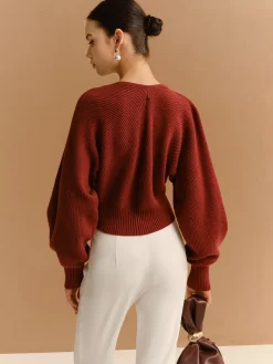 COMMENSE Leg-Of-Mutton Sleeve Metal-Detail Short Cardigan* Knitwear|Tops