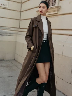 COMMENSE Leisure Belted Tweed Long Coat* Outerwear|Coats