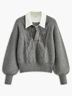 COMMENSE Leisure Contrast Collar Knit Top* Sweater Tops|Sweaters & Cardigans
