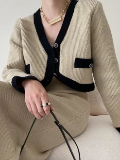 COMMENSE Leisure Contrast Trim Knit Skirt Set* Skirt Sets|Long Sleeve Sets