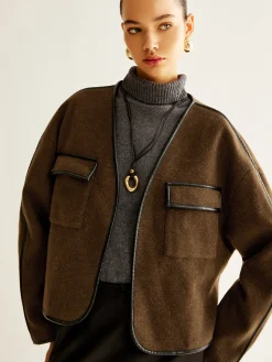 COMMENSE Leisure Contrast Trim Tweed Coat* Outerwear|Coats