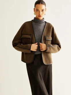 COMMENSE Leisure Contrast Trim Tweed Coat* Outerwear|Coats