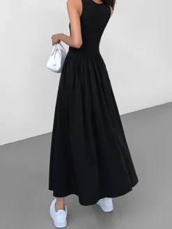 COMMENSE Leisure Crew Neck Long Dress* White Dresses|Black Dresses