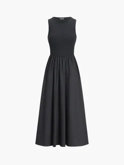 COMMENSE Leisure Crew Neck Long Dress* White Dresses|Black Dresses