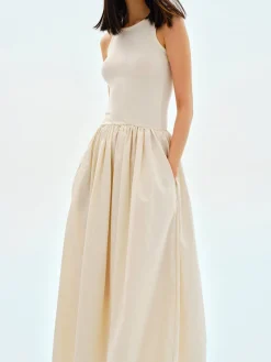 COMMENSE Leisure Crew Neck Long Dress* White Dresses|Black Dresses