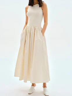 COMMENSE Leisure Crew Neck Long Dress* White Dresses|Black Dresses