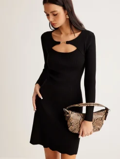COMMENSE Leisure Cutout Metal Decor Sweater Dress* Black Dresses|Sweater Dresses