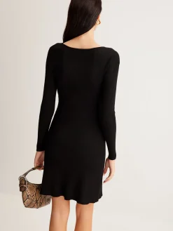 COMMENSE Leisure Cutout Metal Decor Sweater Dress* Black Dresses|Sweater Dresses
