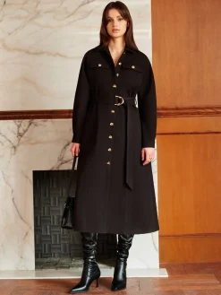 COMMENSE Leisure Metal Detail Belted Coat* Outerwear|Coats