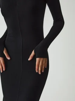 COMMENSE Leisure Mock Neck Long Sleeve Midi Dress* Black Dresses|Sweater Dresses