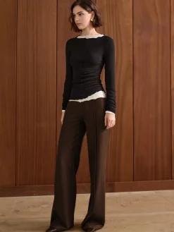 COMMENSE Leisure Piping Straight Pants* Wide Leg|Pants