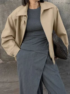 COMMENSE Leisure Plain Zip Polo Jacket* Outerwear|Jackets
