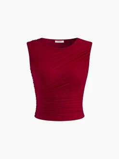 COMMENSE Leisure Pleated Sleeveless Tank Top* Tank Tops & Camis|Tops