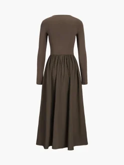 COMMENSE Leisure Pockets Long Sleeve Long Dress* Black Dresses|Casual Dresses