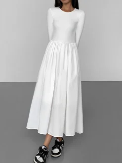 COMMENSE Leisure Pockets Long Sleeve Long Dress* Black Dresses|Casual Dresses