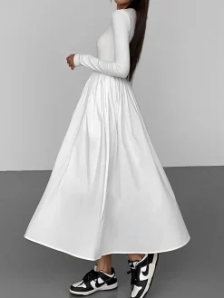 COMMENSE Leisure Pockets Long Sleeve Long Dress* Black Dresses|Casual Dresses