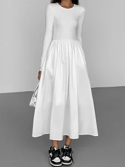 COMMENSE Leisure Pockets Long Sleeve Long Dress* Black Dresses|Casual Dresses