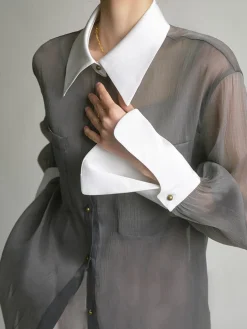 COMMENSE Leisure See Through Shirt With Cami Top* Long Sleeve Sets|Blouses & Shirts