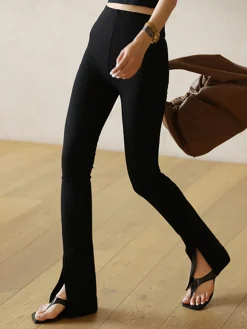 COMMENSE Leisure Slit Straight Leg Pants* Pants|Knitwear