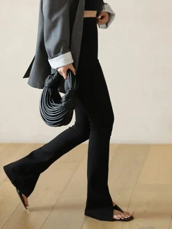 COMMENSE Leisure Slit Straight Leg Pants* Pants|Knitwear