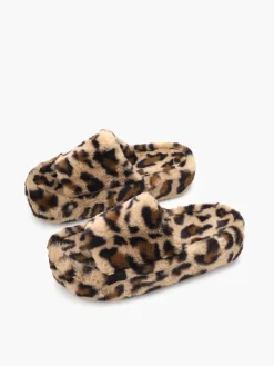 COMMENSE Leopard Fuzzy Platform Slippers* Shoes|Accessories
